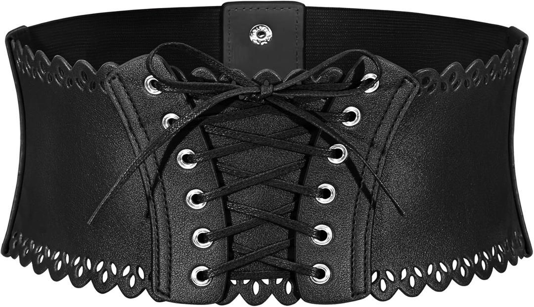 Wedtrend Womens Wide Elastic Belts Leather Corset Belt Ladies Cinch Belts Waist Lace-Up Corset Belt for Dress (Medium, Black)