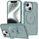 for iPhone 13/14 Case 6.1 Inches 360Rotatable Magnetic Ring Invisible Stand,[Compatible with Mag-Safe] Military Shockproof Frosted Translucent Case, Cyan