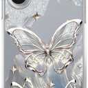 Elegant Rose Gold Butterfly Case for iPhone 17, Soft TPU Bumper,Elegant Grey Art Pattern Cover for Women for iPhone 17