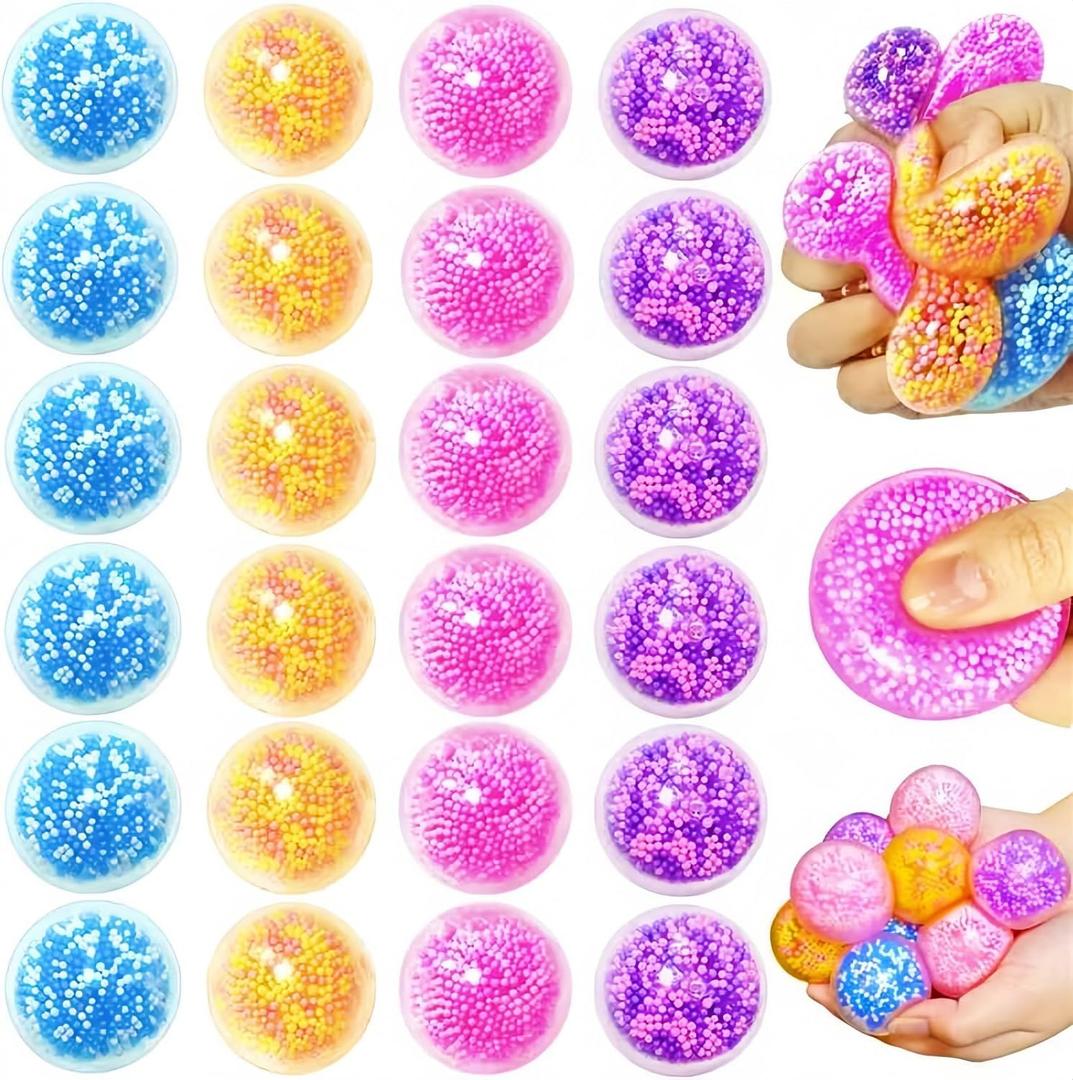 24 Pack Easter Egg Fillers with Relief Stress Balls Squishy Fidget Toys for Kids Teens Boys Girls Toddler Easter Basket Stuffers Hunt Birthday Party Favors Gifts School Classroom Prizes Supplies