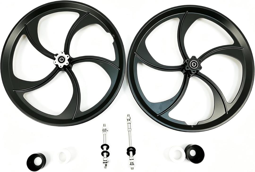 20" Bicycle Wheel Magnesium Rim Set, One-Piece Bike Wheels 5 Spoke Rim