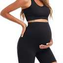 Women's Maternity 2 Piece Outfit Set - Bra & Shorts for Pregnancy - Yoga workout Lounge Wear Sets (Black1), S