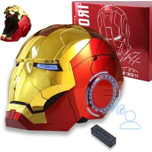Electronic MarK 5 Helmet Gold Voice Control/Sensing/Remote Control Open/Close with Sounds & LED Eyes Light Up Super Hero Movie 1:1 model Prop. Universal Size (Red)