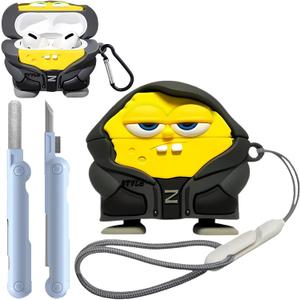 Cute Cartoon 3D Silicone Case AirPods Pro 2nd/1st Generation case with Keychain and Lanyard Cleaner kit Characters Design for Kids Boys Girls (Yellow)