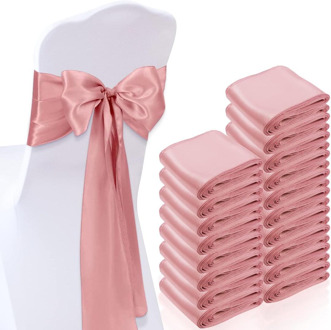 XunYee 80 Pack Satin Chair Sashes for Wedding Chair Decoration Chair Cover Bow Ties Sash for Engagements Graduations Events Banquet Parties Supplies (Rose Gold)