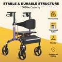 Rollator Walker for Seniors with Seat, 18" Enlarged Seat, Purple
Foldable Rolling Walker, Padded Backrest, 300 lb Capacity, 8" All-Terrain Wheels, Lightweight Aluminum Frame, Daily Use