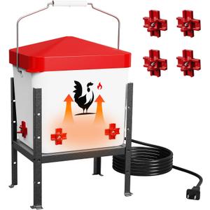 Heated Chicken Waterer, 1.9 Gallon PoultryWater Heater for Winter with 4 Horizontal Nipples, Thermostatically Controlled, 3 Adjustable Heights, Anti-Freezing Watering System for Coop Accessorie