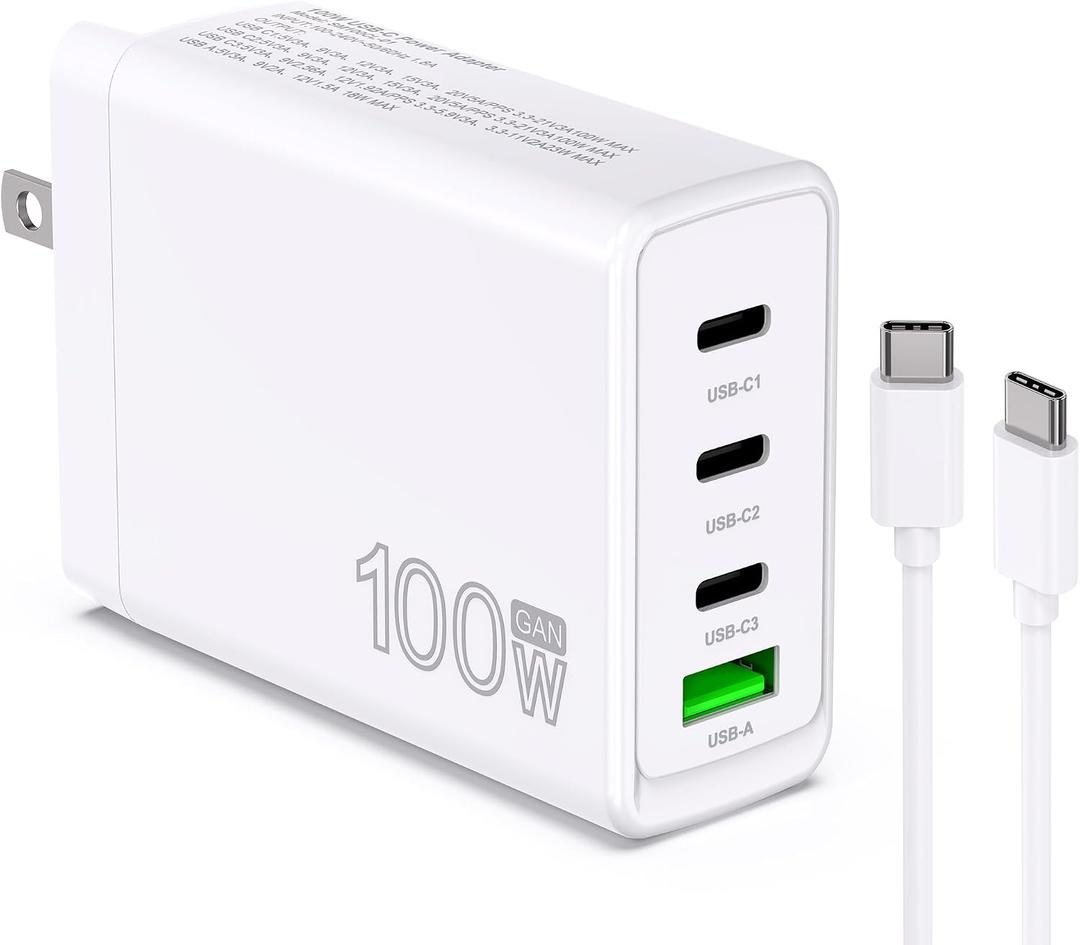 100W USB C Charger Block 4 Port Type C Charging GaN USB C Charger Compatible with MacBook Pro/Air iPad iPhone16/15/14/13 Pro Max Hp Dell Asus Acer Galaxy S24/S23 Fast Wall Power Adapter