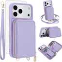 Phone Case for iPhone 17 Pro Max 6.9 inch Wallet Cell Cover with Tempered Glass Screen Protector Wrist Crossbody Strap RFID Blocking Credit Card Holder i Phone17 17Pro i17 ProMax 17ProMax Women Purple