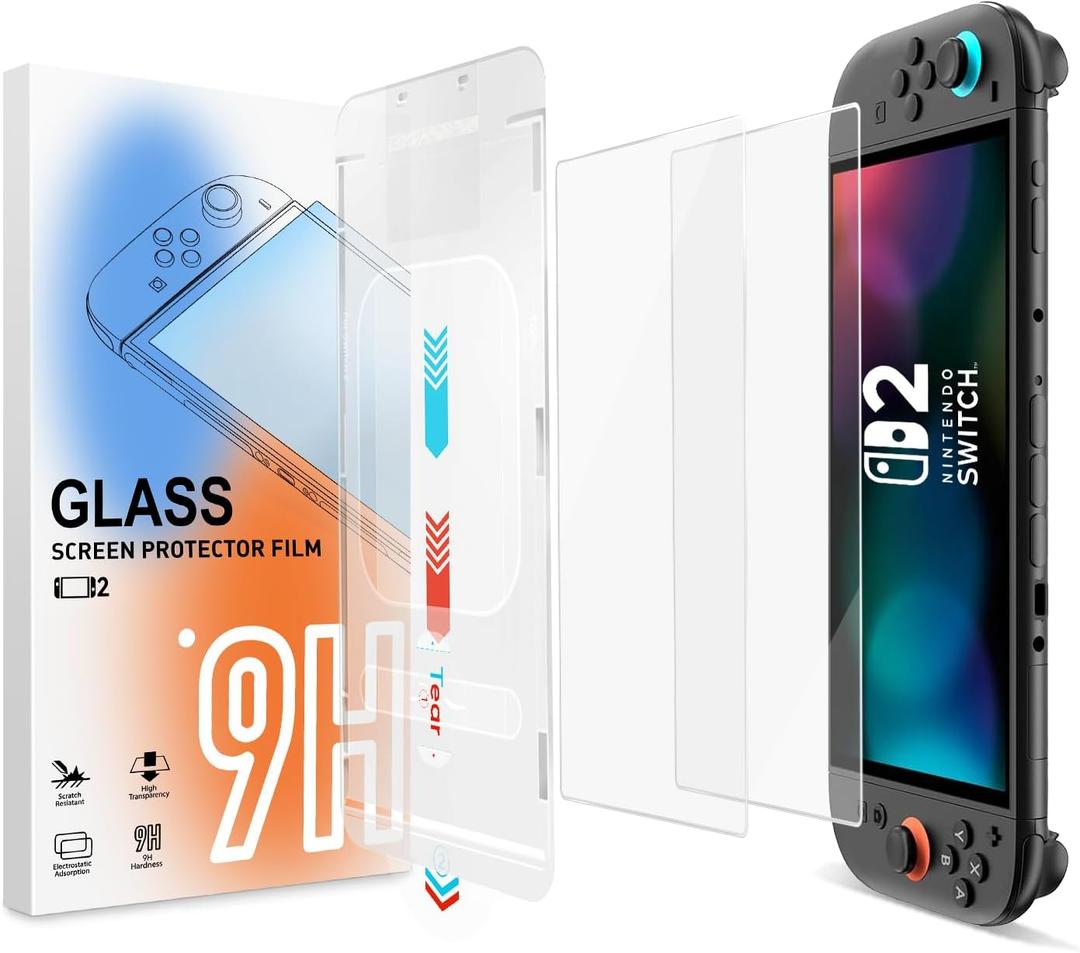 2 x for Switch 2 Screen Protector - Shatterproof Tempered Glass with Auto-Dust Removal, Zero Bubbles Auto-Alignment, Anti-Scratch Glass Film for Switch 2 (2025) Accessories, 2 PCS