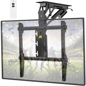 FORGING MOUNT Electric Ceiling TV Mount with Remote, Off-Center VESA Design for 37-86 inch TVs, Holds 110 lbs, VESA 600x600, Heavy Duty Motorized TV Ceiling Mount Flip Down Fits Flat & Pitched Roof