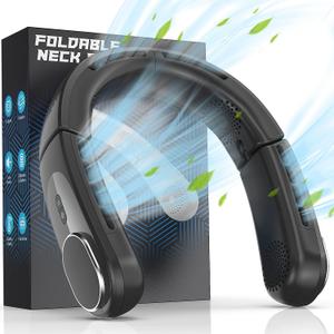 ChillGo Neck Fan - 4 Turbo Foldable Portable Fans - Personal Bladeless Fan 5200mAh with Strong Airflow, Neck Fans that Blow Cold Air with 4 Vent Small Mini Fans Wearable Cooling Fan for Travel Outdoor (Black)