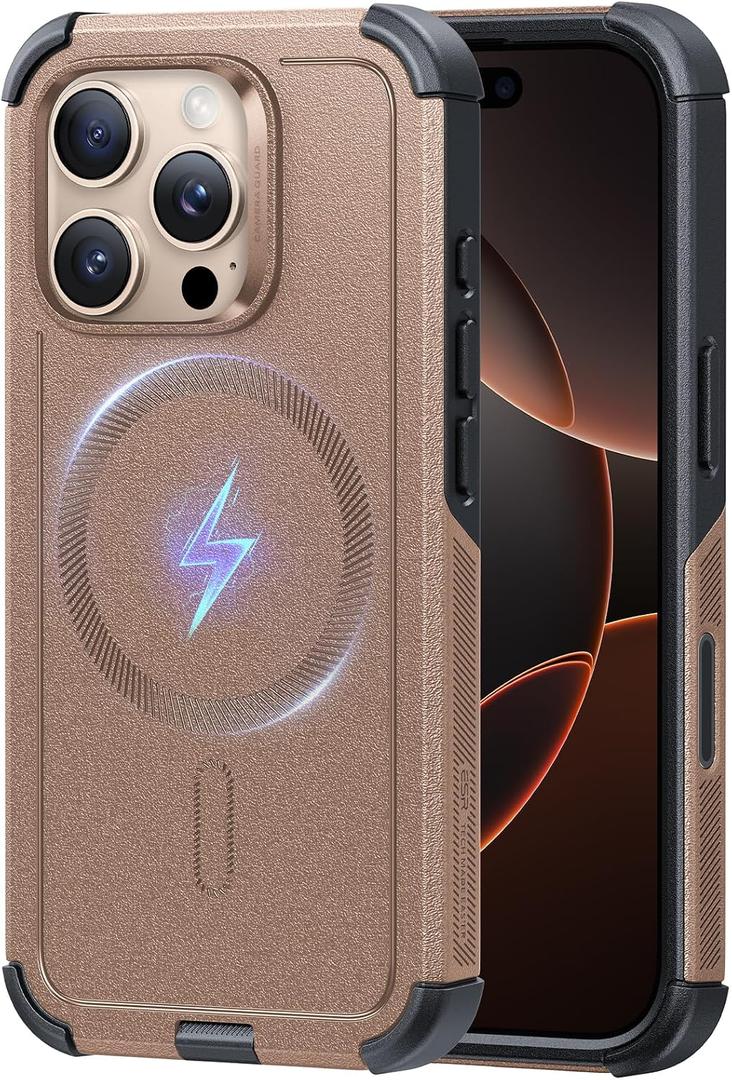 ESR for iPhone 16 Pro Phone Case, 23ft Military-Grade Drop Protection, Shock-Absorbing Rugged Cover, MagSafe Accessories Compatible, Cyber Series, Desert Titanium