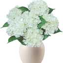 6PCS White Hydrangea Artificial Flowers Bouquets, Bulk Silk Hydrangea Heads with Stems, Fake Hydrangeas Flowers Arrangement, Faux Floral Decor for Home Wedding Party