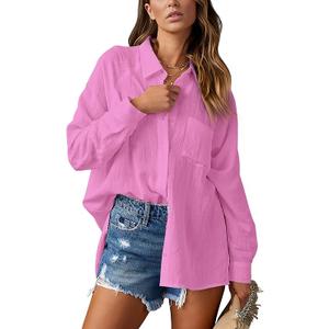 AISEW Womens Casual Button Down V Neck Shirts Raglan Long Sleeve Loose Fit Collared Work Blouses Tops with Pocket, Pink, Small AISEW Womens Casual Button Down V Neck Shirts Raglan Long Sleeve Loose Fit Collared Work Blouses Tops with Pocket, Pink, Small