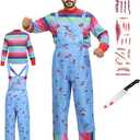 Halloween Chucky Costume for Kids Adult Good Guys Doll Childs Play Cosplay Jumpsuit Includes Tattoo Scars and Prop Knife (X-Large)