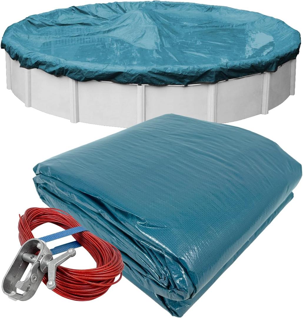 Robelle 21 ft Extra Heavy Duty Blue Winter Pool Cover for Above Ground Pools, 4 ft Overlap (25 ft Cover Size), Solid 10 x 10 Scrim, 2.91 oz/yd2, 12-Year, Style: 5821-4-ROBA