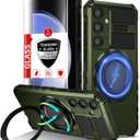 for Samsung Galaxy S23 FE Case Compatible Wireless Charging Magnetic,with 2 Screen Protector,for S23 FE Phone Case Built-in 360°Stand Ring Military Grade Shockproof Heavy Duty Protection Green
