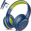 Kids Headphones for School Toddler Wired with Microphone Plug in Bulk Boys Headset Girls 3+ Year Old Blue Green shareport Phones Teen Volume Control Airplane Two People Childrens Babies