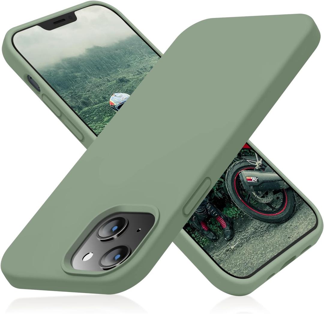 JELE Shockproof Designed for iPhone 13 Case, Liquid Silicone Phone Case with [Soft Anti-Scratch Microfiber Lining] Military Grade Drop Protection Slim Thin Cover, 6.1 inch, Calke Green