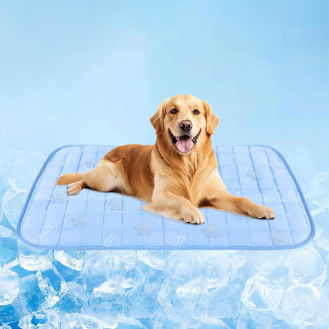 RIOGOO Dog Cooling Mat,Dog Blanket Washable,Cool Fabric & Internal Waterproof Cooling Pad (Blue, X-Large (40x30 inch))