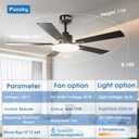 Passky Ceiling Fans with Lights, 52 inch Sleek Ceiling Fan with Light and Remote Control, 3CCT, Dimmable, Reversible, Noiseless, Black Ceiling Fan for Bedroom, Living Room