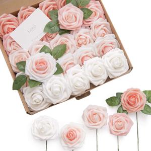 Ling's moment Artificial Flowers, 25Pcs 3" Roses in Shimmer Peach Shades, Realistic DIY Foam Floral Fill for Wedding Bouquets/Centerpieces, Outdoor Party Backdrops, Room/Table, Garden/Pot Decorations (Shades of Pink)