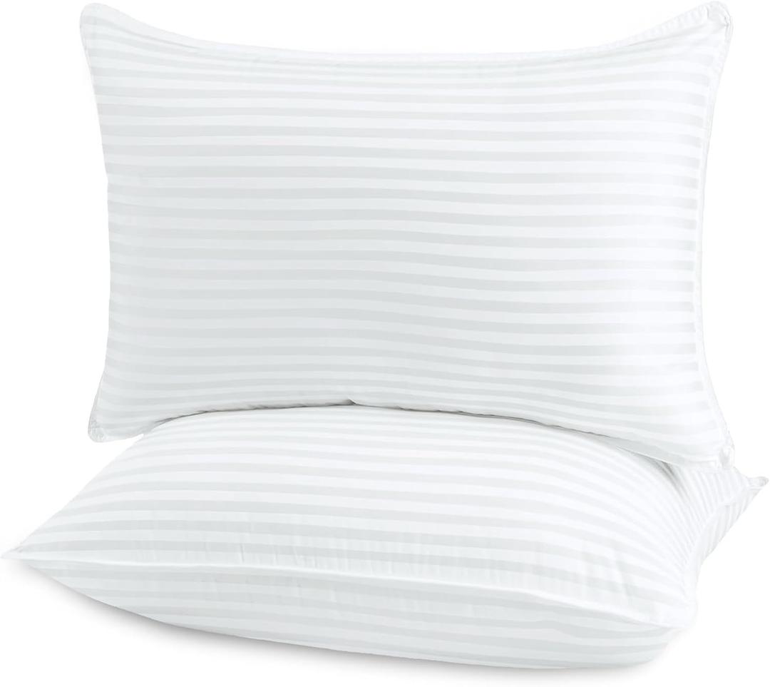 kingrest 100% Cotton Standard Size Bed Pillows for Sleeping, Set of 2,Soft and Supportive with Microfiber Filled, Hotel Collection, Cooling Pillows White
