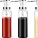 MEUJAWQR Coffee Syrup Dispenser, Sauce Pump Dispenser, 17 oz Glass Bottle with Stainless Steel Pumps, Leak-Proof, Food Grade Pumps for Honey, Syrups, Oil, Condiments, Salad Dressings and More (3)