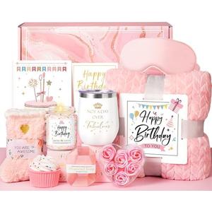 Birthday Gifts for Women Self Care Gifts Get Well Soon, Rose Relaxing Spa Baskets Care Package w/Luxury Blanket, Unique Happy Birthday Ideas for Mom Her Best Friend Sister Bestie Wife Coworker