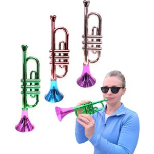 Metallic Trumpets (13 Inch) Plastic Noisemaker Music Toys for Kids Instruments Noise Makers for Birthday Partie Favors Sports Mardi Gras (3 Metallic Trumpets)
