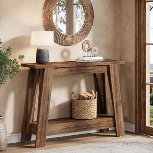 Tribesigns 41.3" Farmhouse Console Table, 2-Tier Wooden Entryway Table with Storage, Rustic Narrow Behind Couch for Living Room, Hallway, Foyer, Rustic Brown