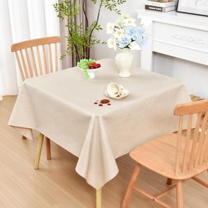 Wolkemer Farmhouse Faux Linen Square Tablecloth 54 x 54 Inch - Water Resistant Table Cloth Washable Wipeable Table Cover for Home Kitchen Dining Wedding Party Banquet (Neutral)