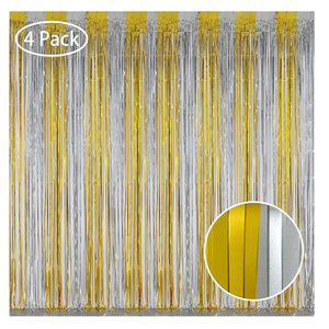 2 Pack Melsan Gold and Silver Tinsel Curtains - 3.2ft X 8ft Foil Fringe Curtain Photo Backdrop for New Year Eve, Anniversary, Graduation, Birthday Party Backdrop - 4 Packs