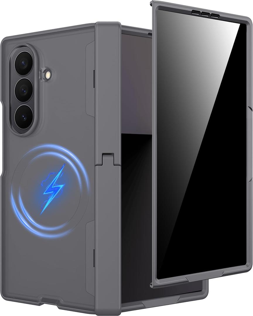 Miimall Magnet Case for Samsung Galaxy Z Fold 7, Built in Kickstand [Privacy Screen Protector] [Magnetic Hinge Protection] Military Grade&Wireless Charging Cover for Galaxy Z Fold 7 2025, Grey