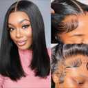 Bob Wig Human Hair 13x4 Hd Lace Front Bob Wigs For Black Women Human Hair Glueless Bob Wigs Pre Plucked Pre Cut With Baby Hair 180% Density 8 Inch (NC, 8Inch)