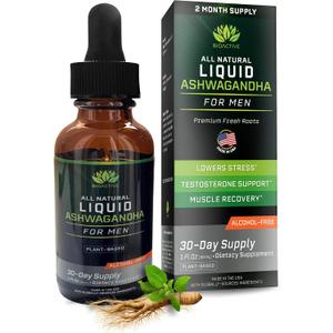BIOACTIVE Liquid Ashwagandha Supplement Drops - Testosterone Booster For Men* - Adaptogen for Stress Support, Men’s Wellness - Organic, Vegetarian, Gluten Free, Non-GMO, 59 Servings (1 Oz, Unflavored)