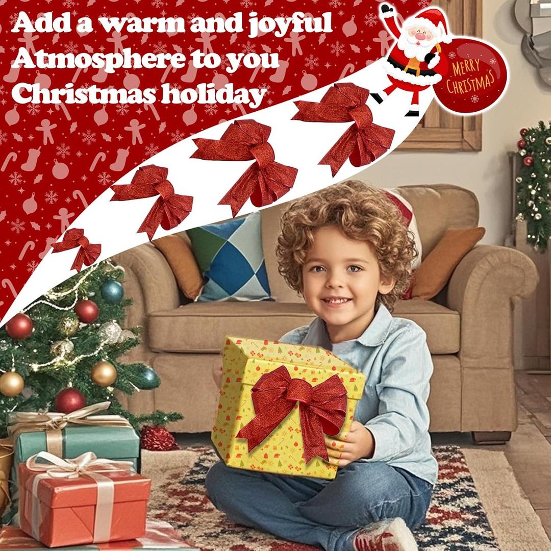 Jomi & Jolly 2 Pcs Christmas Bows for Wreaths, 1F Christmas Bows for Presents, Red Bows for Christmas Decorations, Excellent for X’mas Tree Outdoor Decor or Indoor and Gift Wrapping