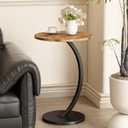 C Shaped Side Table End Table Round Small Side Table,Brown & Black | C Shaped End Table Metal Frame for Sofa Bed Couch Living Room Bedroom Small Spaces Bedside TV Tray Accent Nightstand Table