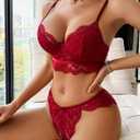 Avidlove Lingerie for Women Lace Strappy Underwear V Neck Bra and Panty Sets 2 Piece Bralette Outfits (Large, Dark Red)