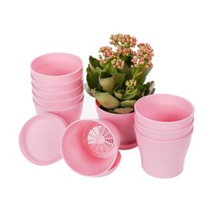 17 Pcs Plastic Planters Indoor Flower Plant Pots, Mini Flower Seedlings Nursery Pot/Planter/Flower Pot with Pallet, Modern Decorative Gardening Containers (Pink)
