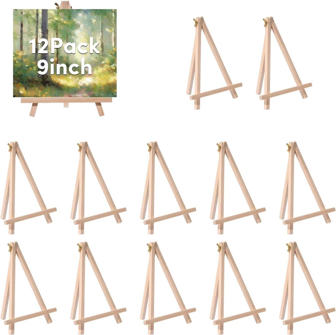 12 Pack Easel for Painting, Mini Easel 9 inch Wooden Painting Easel Stand for Display, Durable Small Wood Art Tabletop Easel Canvas Holder Stand for Kids Adults Paint