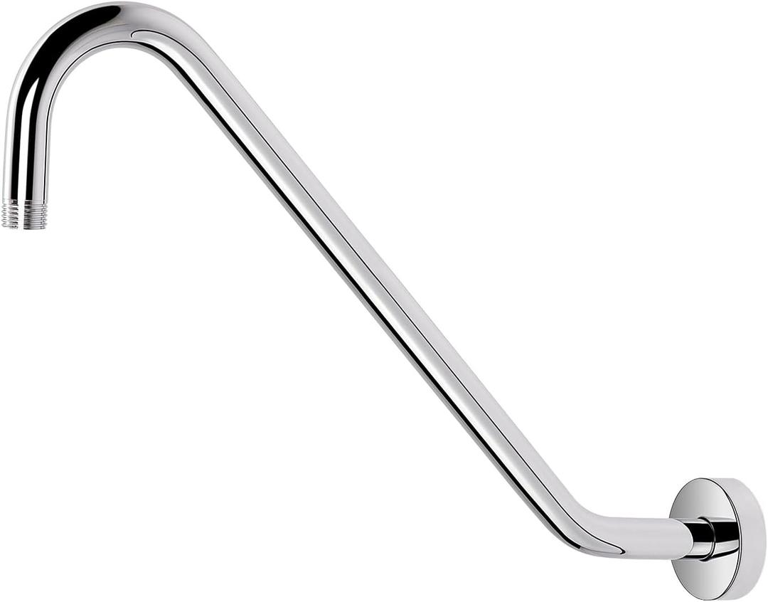 NearMoon J Shaped Shower Extension Arm, Stainless Steel Shower Head Height Extender with Flange, Riser Pipe Design for Cozy Shower Experience, Standard 1/2" Connection (16 Inch, Chrome Finish)