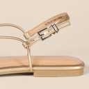 Amazon Essentials womens Strappy Flat Sandals (7.5, Gold Faux Leather)