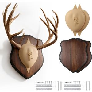 2 Pack Deer Antler Mounting Kit, Wood Plaque Antler Mounting Kit with Silicone Skull Cover, Hardware Included
