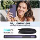 2 x SAMONPOW for iPhone 17 Phone Case with Card Holder iPhone 17 Wallet Case 6.3 inch Heavy Duty Protective Shockproof Dual Layer Hidden Card Slot Slim Cover for Women Men, Gray Purple