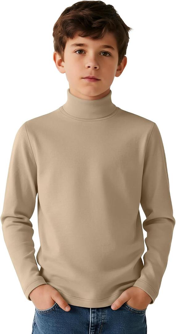 Boy's Long Sleeve Turtleneck Shirt Solid Color Mock Neck Top Soft Stretch Base Layer Tee Warm Casual Basic T-Shirt