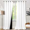 BGment Thermal Insulated 100% Blackout Curtains for Bedroom with Black Liner, Double Layer Full Room Darkening Noise Reducing Grommet Curtain (55 x 96 Inch, White, 2 Panels)