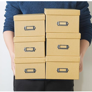 Soul & Lane Kraft Storage Boxes - Set of 3 Keepsake Memory Storage Boxes with Lids, Cardboard Organizers with Label Holders for Photos, Crafts, Decoupage & Collectibles