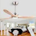 42" Wood Ceiling Fans with Lights and Remote Control,Indoor Outdoor 3 Blades Wooden Ceiling Fan for Garage,Patio,Living Rooms,Bedrooms,Offices,Farmhouse(Nickel+Raw wood)